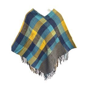 Styline  Fringed Poncho Blue/gold/Purple   NWT